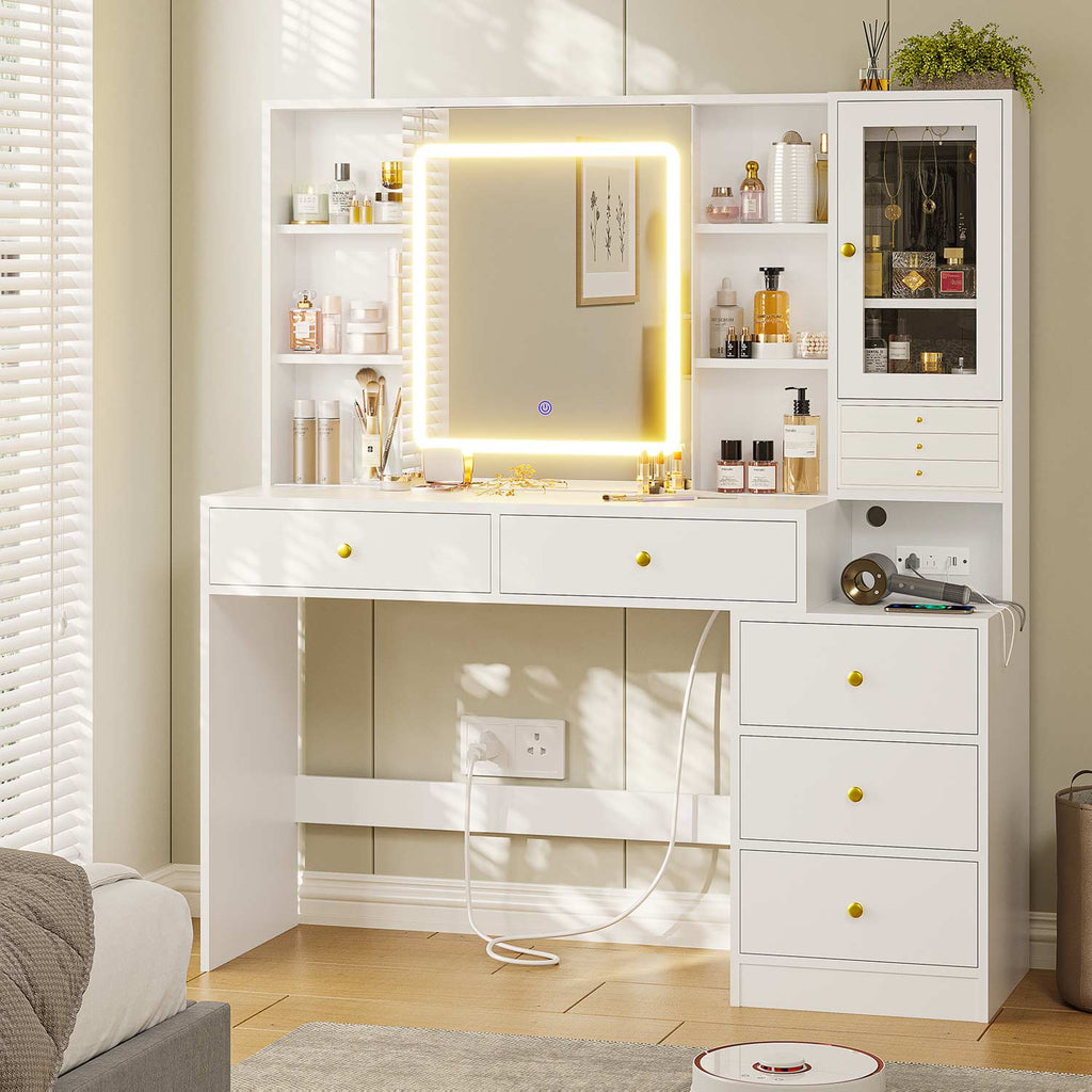 Makeup Vanity with Jewelry Box White