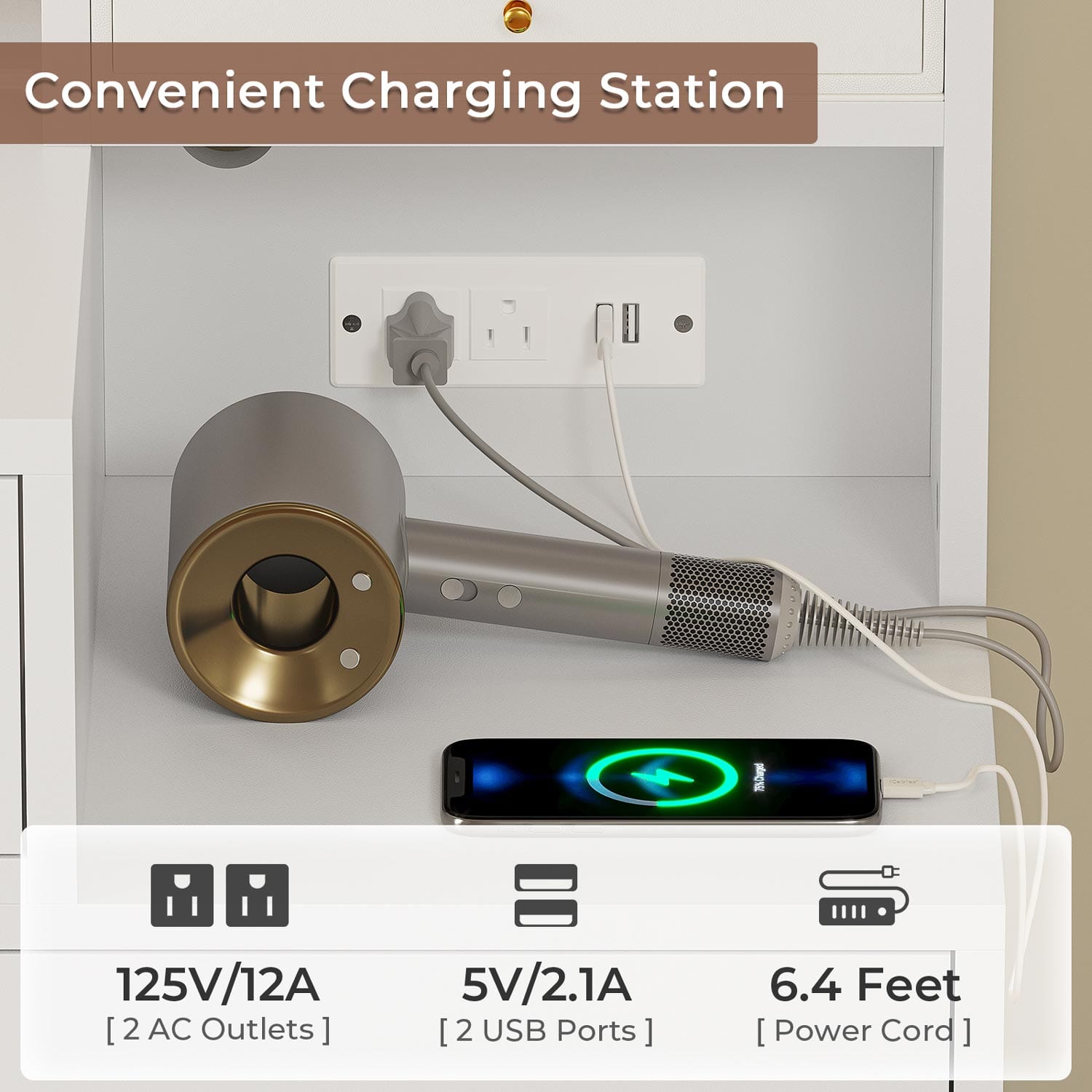 Makeup Vanity with Jewelry Box White