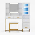 Makeup Vanity with Upholstered Stool White & Gold
