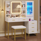 Makeup Vanity with Upholstered Stool White & Gold