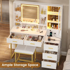 Makeup Vanity with Upholstered Stool White & Gold