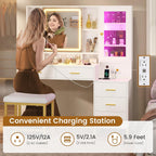 Makeup Vanity with Upholstered Stool White & Gold