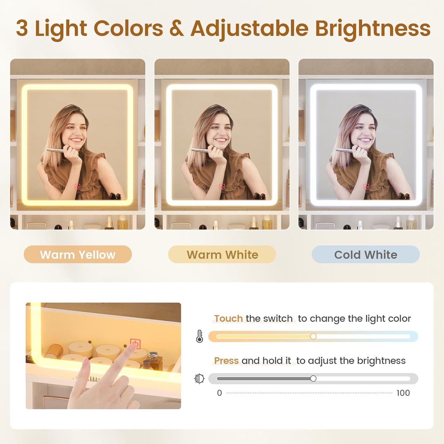 Makeup Vanity with Upholstered Stool White & Gold