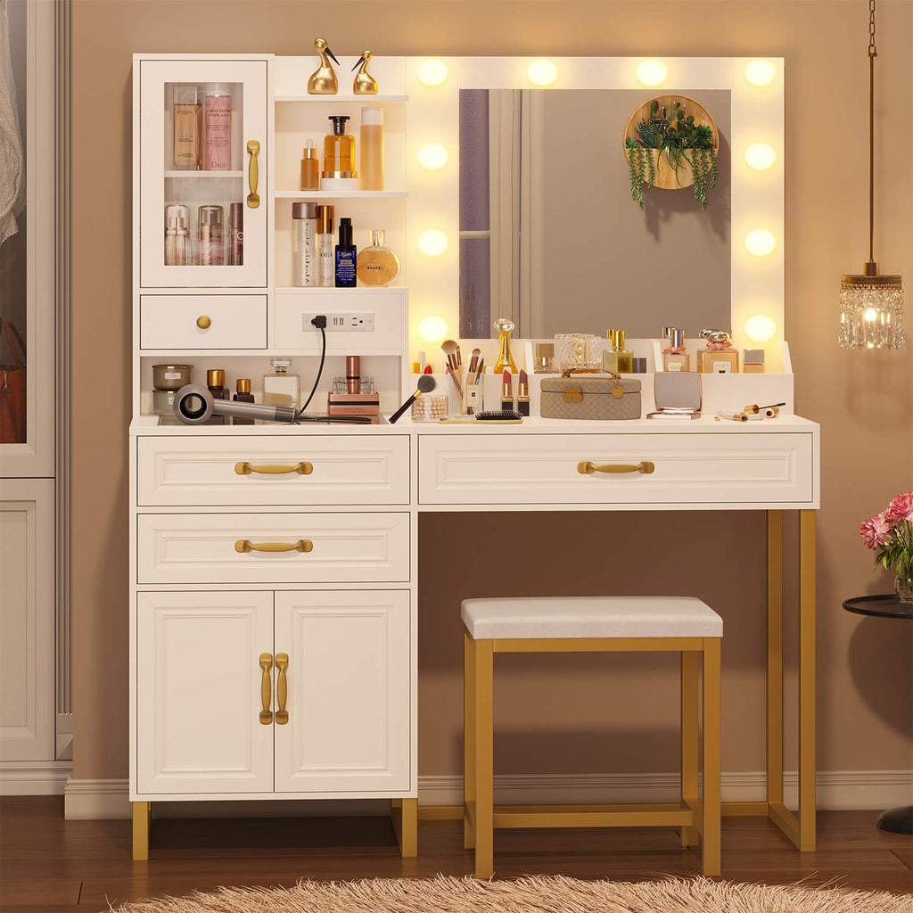 LED Makeup Vanity Set White & Gold