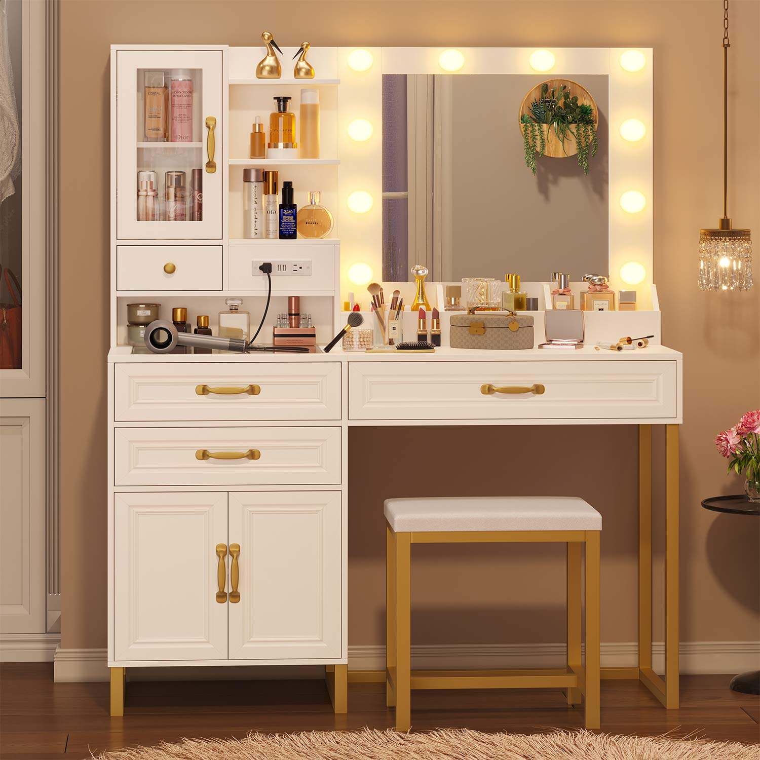 LED Makeup Vanity Set White & Gold