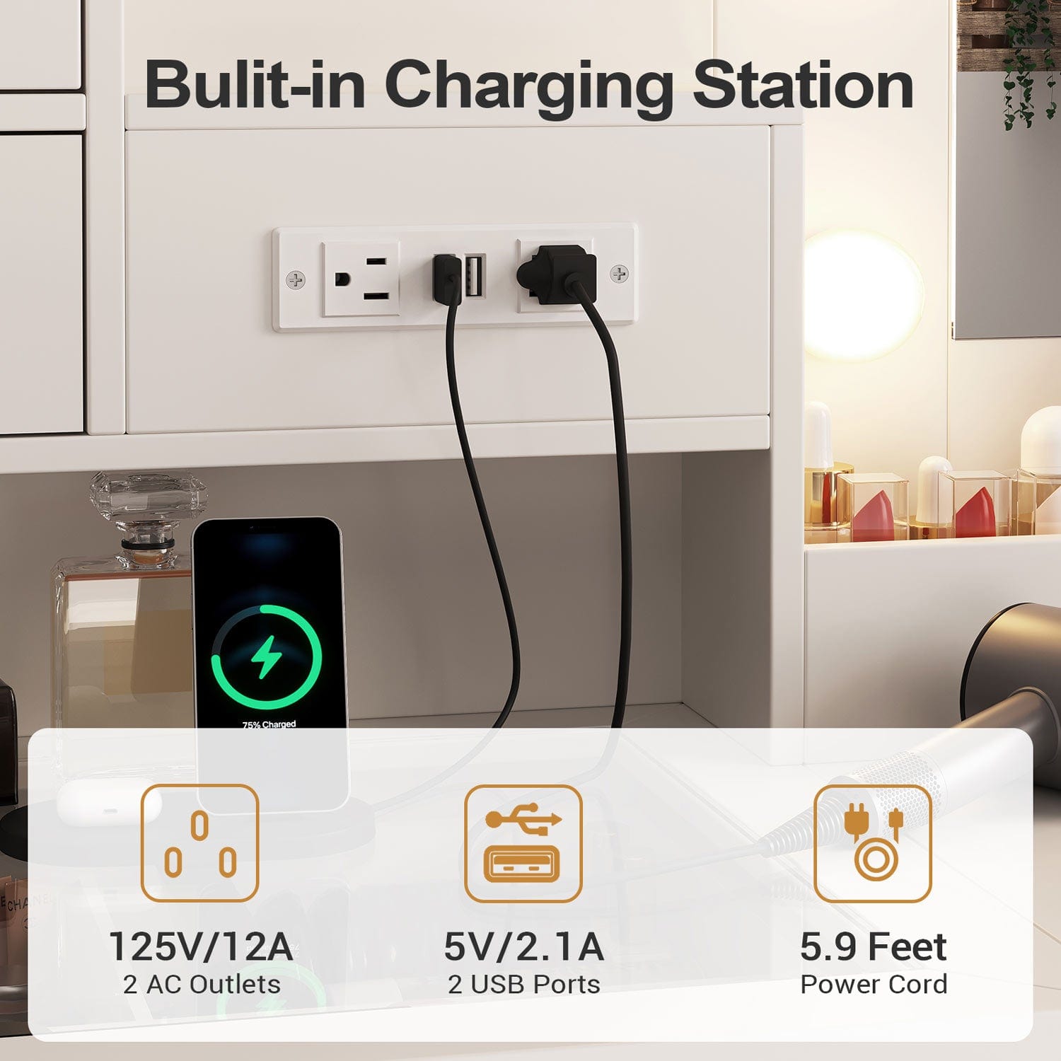 LED Makeup Vanity Set White & Gold