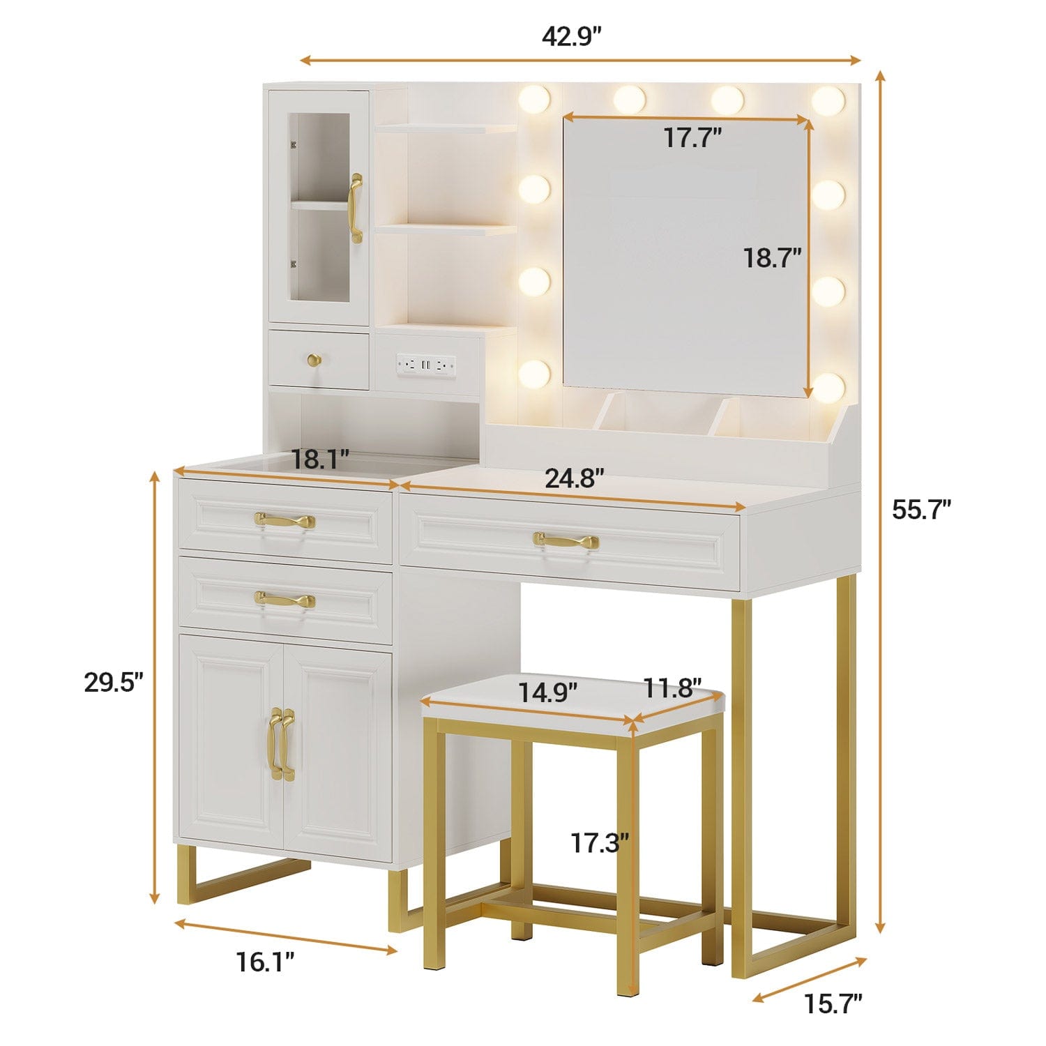 LED Makeup Vanity Set White & Gold